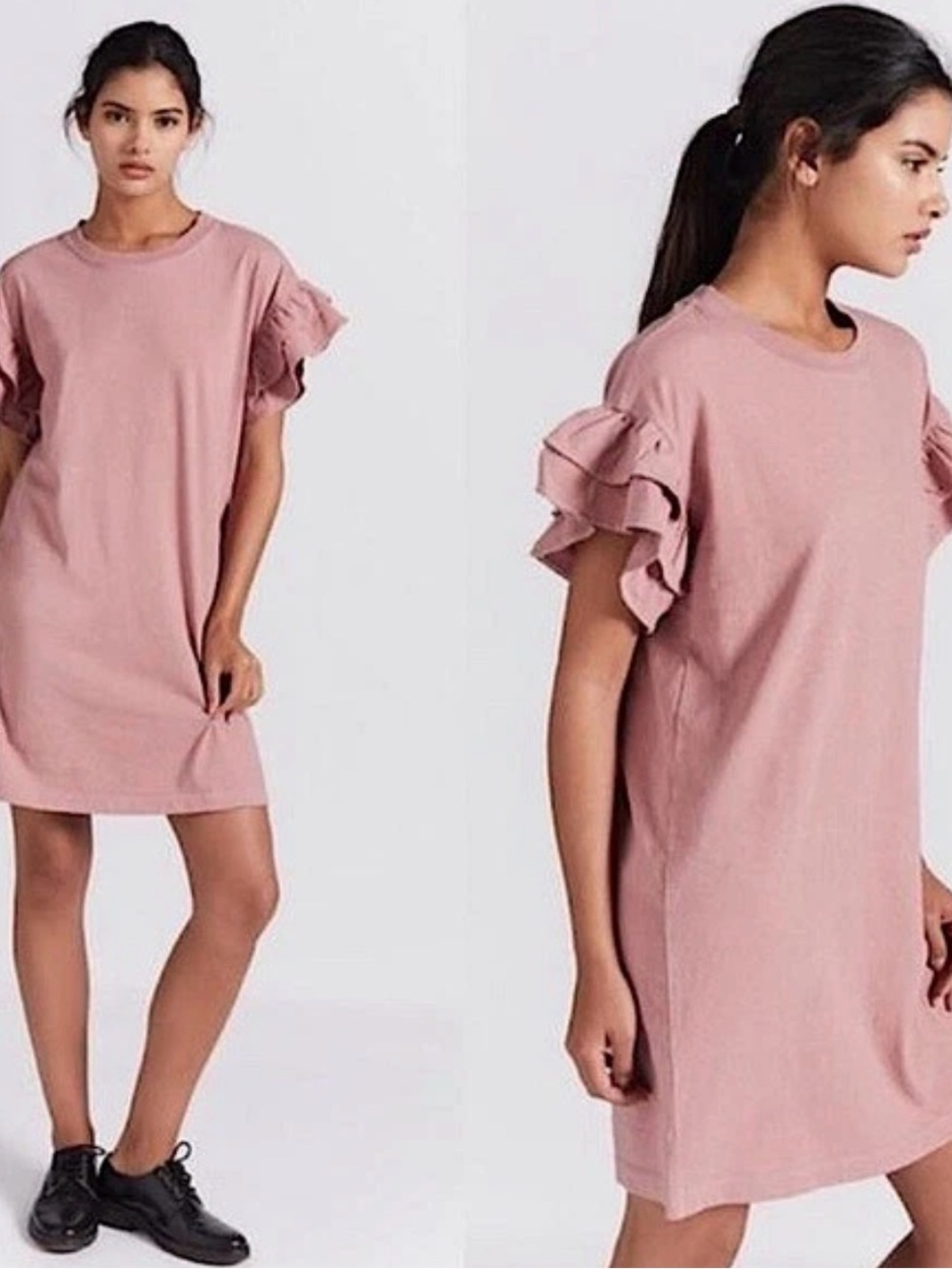 Current Elliot the Carina Ruffle Sleeve Tunic Dress - Dusty Rose - 100% Cotton M